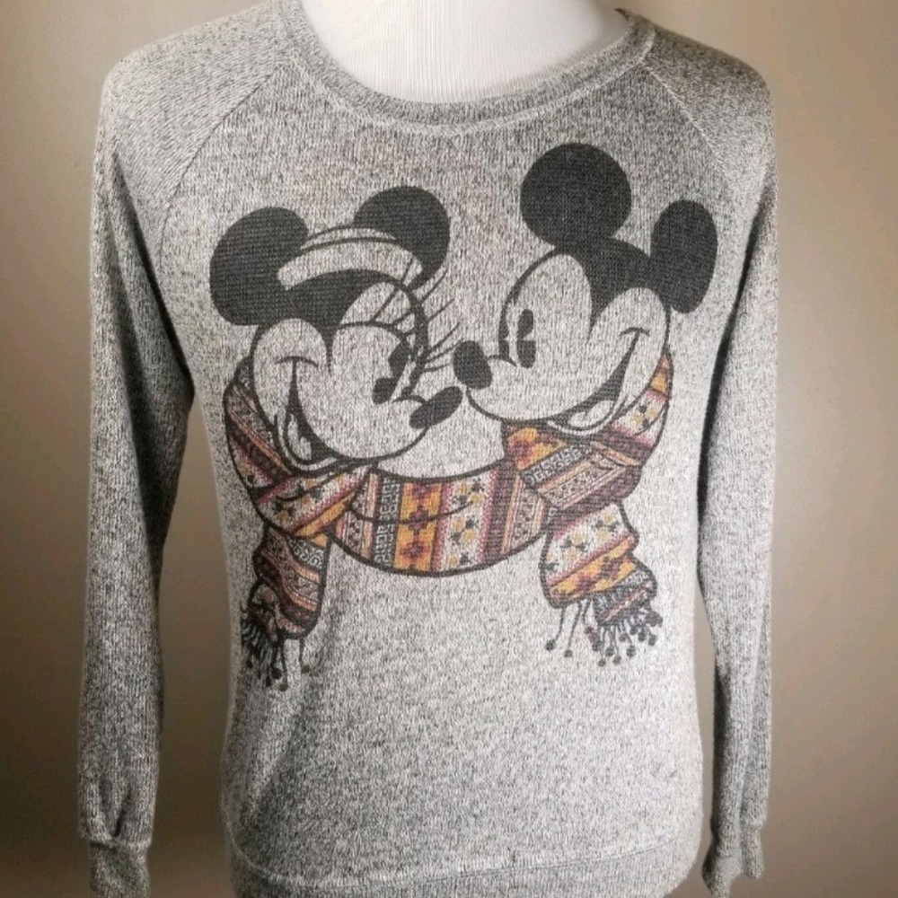 Disney Parks Mickey Minnie Mouse Scarf Sweatshirt Gray Soft Cozy XL